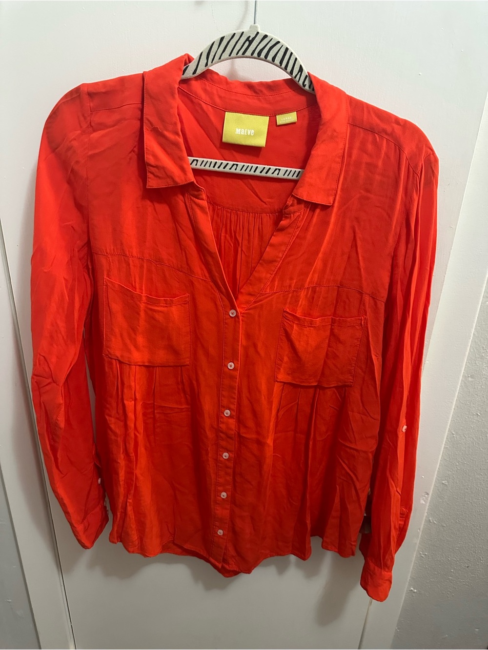 Maeve Bold Orange-Red Button-Front Shirt